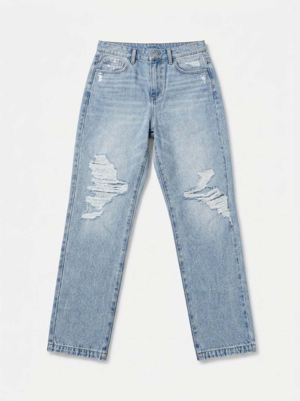 Light Wash Distressed High-Rise Straight Leg Jeans